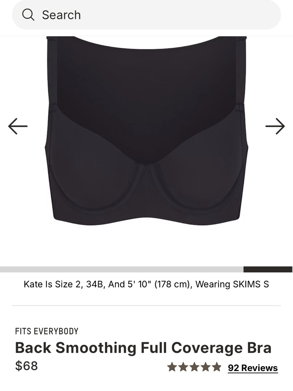 SKIMS Back Smoothing Full Coverage Bra — Black